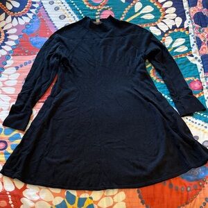 LOFT Black Long Sleeve Swing Dress